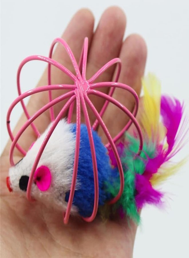 KittuPet لعبة كرة كيتو بيت للقطط مع جرس وريشة، لعبة كرة تفاعلية على شكل فأر لطيف في قفص، مناسبة لتدريب القطط والكلاب واللعب. - Image 4